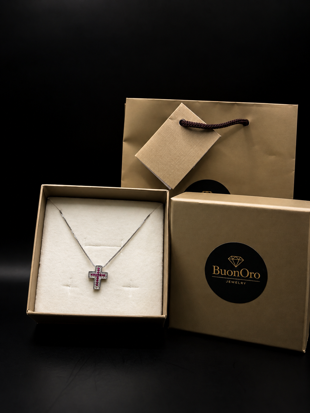 Kreuzkette aus 925 Sterling Silber mit rosa & weißen Zirkonia