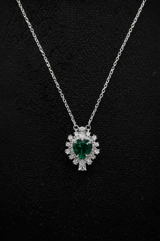 Silver necklace with heart pendant and green zircon, made of 925 sterling silver