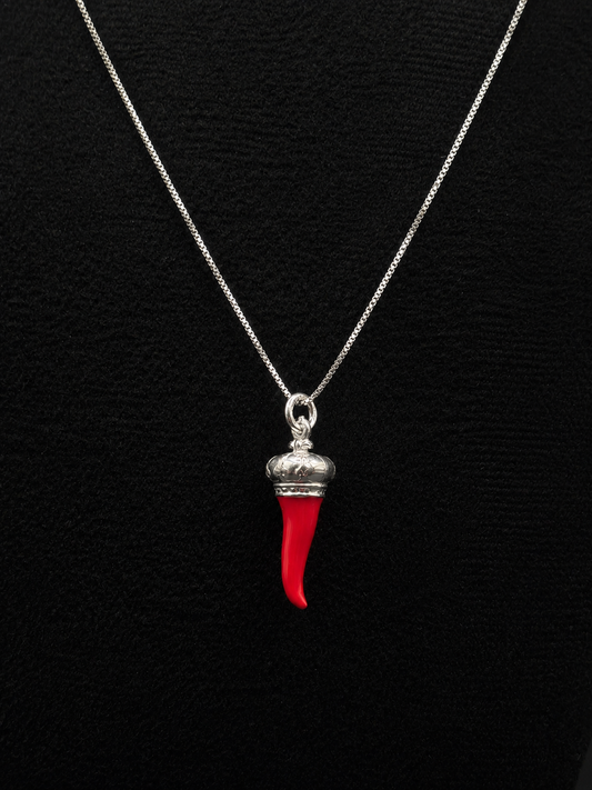 Corno Porta Fortuna Kette aus 925 Sterling Silber – Roter italienischer Glücksbringer