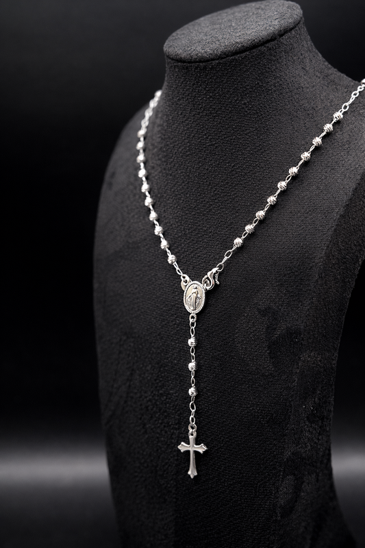 Rosary necklace made of 925 sterling silver with cross pendant
