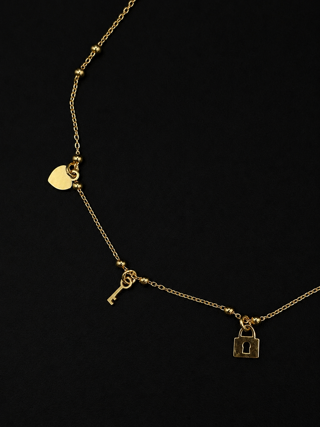 Vergoldete Fußkette mit Herz, Schlüssel & Schloss – 925 Sterling Silber
