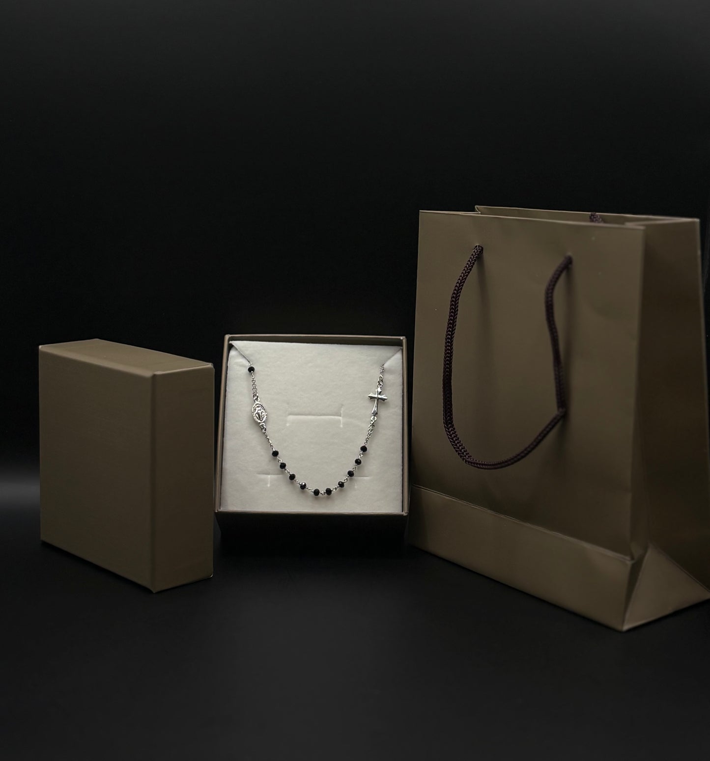Collana rosario in argento sterling 925 con perline nere
