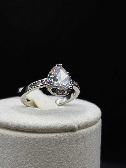 Schmuckset aus 925 Sterling Silber mit Tropfzirkon und Rainbow Zirkonen