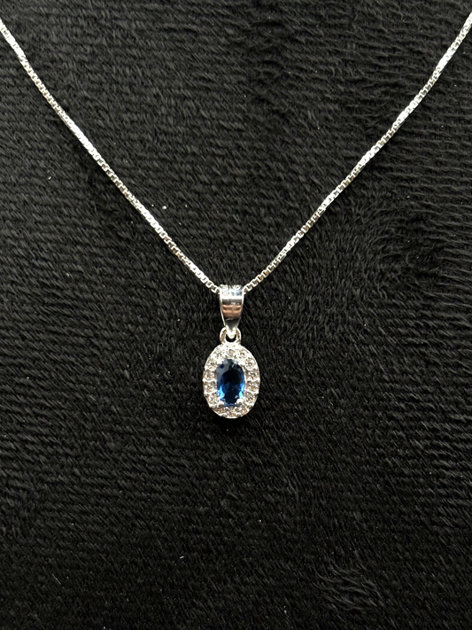 Halskette aus 925 Sterling Silber mit blauem Zirkonia-Anhänger