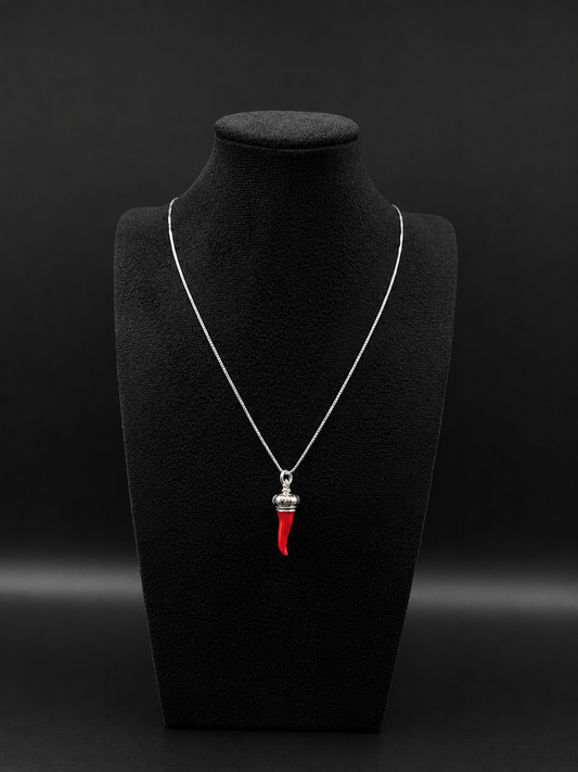 Corno Porta Fortuna Kette aus 925 Sterling Silber – Roter italienischer Glücksbringer