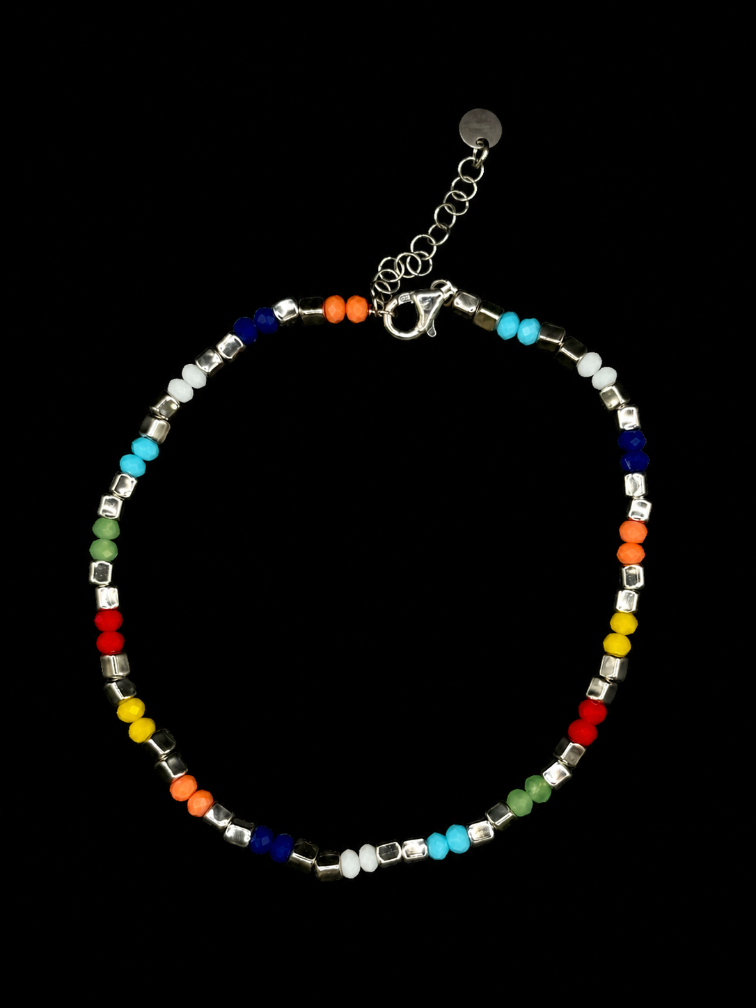 Bunte Perlen-Fußkette aus 925 Sterling Silber