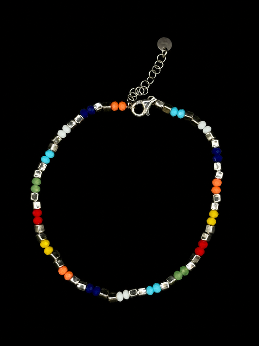 Bunte Perlen-Fußkette aus 925 Sterling Silber