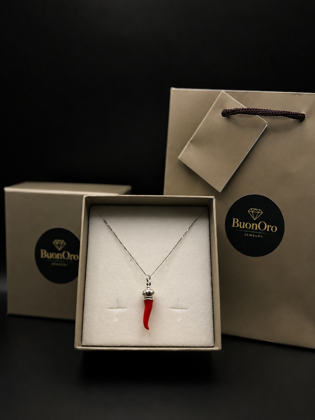Corno Porta Fortuna Kette aus 925 Sterling Silber – Roter italienischer Glücksbringer