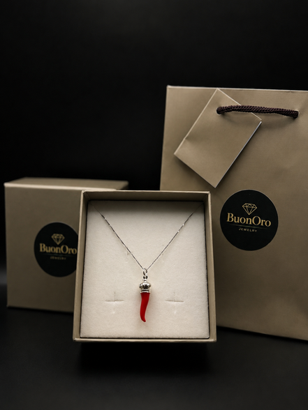Corno Porta Fortuna Kette aus 925 Sterling Silber – Roter italienischer Glücksbringer