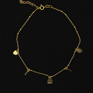 Vergoldete Fußkette mit Herz, Schlüssel & Schloss – 925 Sterling Silber