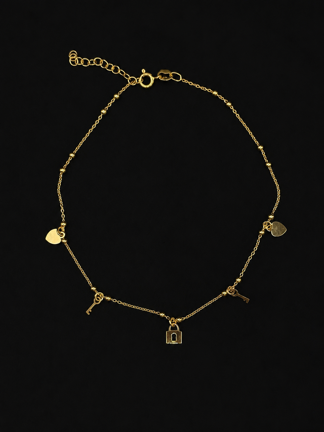 Vergoldete Fußkette mit Herz, Schlüssel & Schloss – 925 Sterling Silber