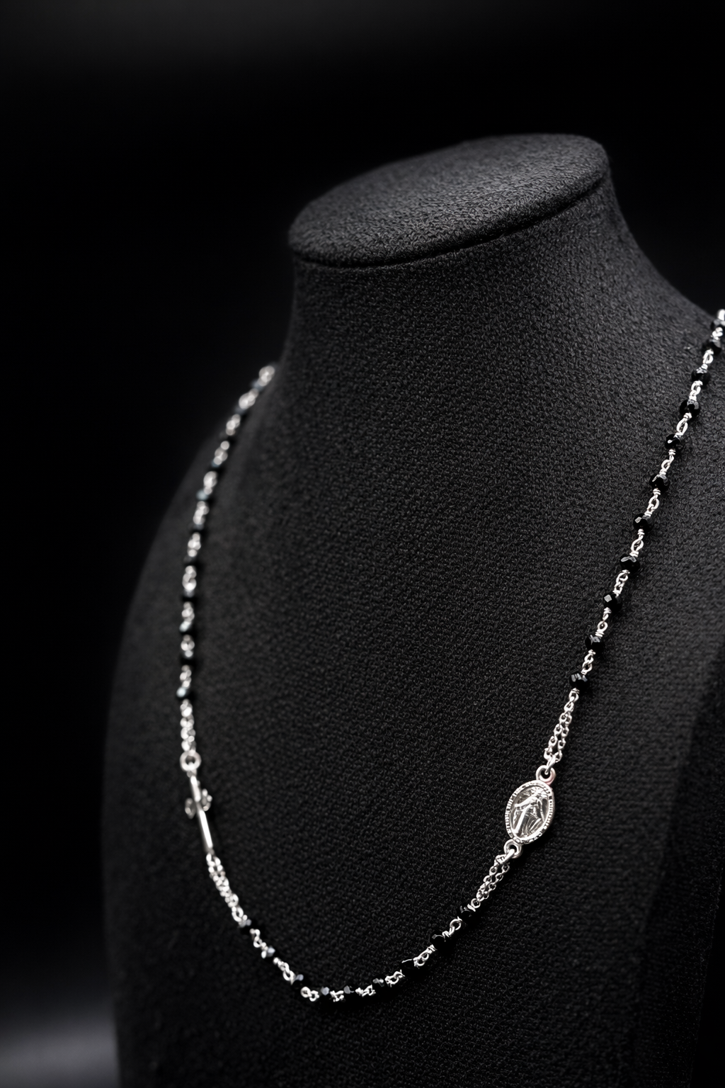 Collana rosario in argento sterling 925 con perline nere 