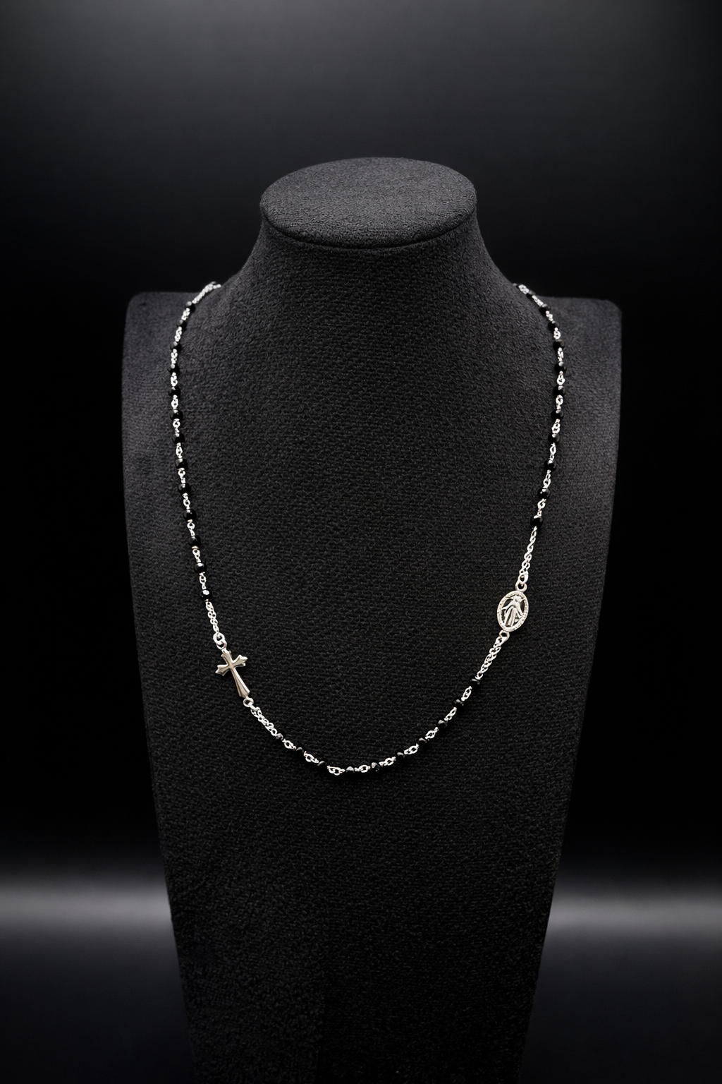 Collana rosario in argento sterling 925 con perline nere 