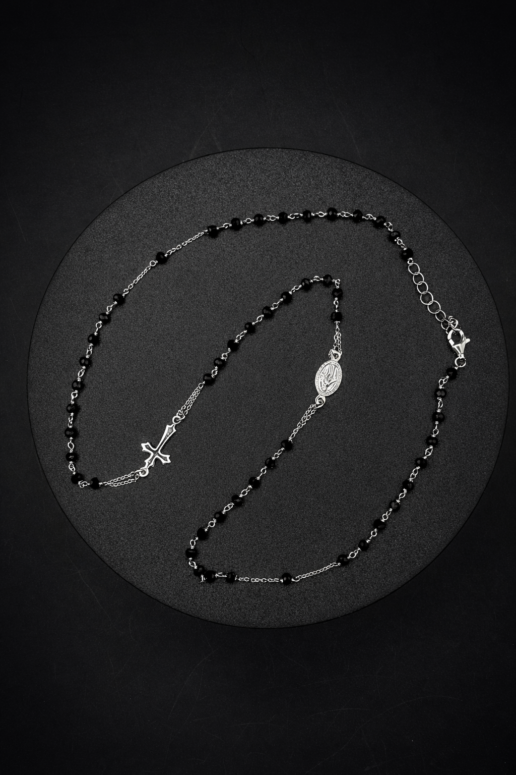 Collana rosario in argento sterling 925 con perline nere 