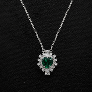 Silver necklace with heart pendant and green zircon, made of 925 sterling silver 