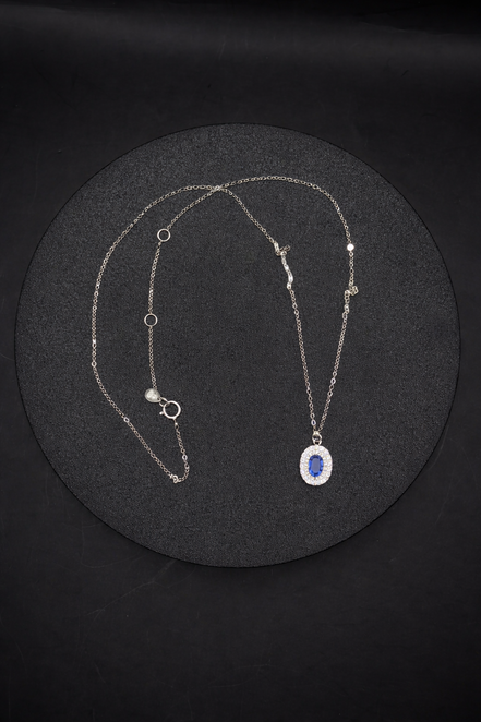 Catena in argento con ciondolo in zircone blu in argento sterling 925 