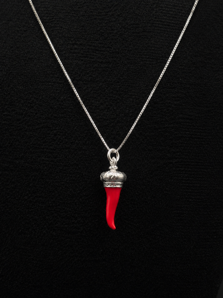Corno Porta Fortuna Kette aus 925 Sterling Silber – Roter italienischer Glücksbringer