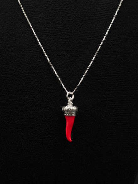 Corno Porta Fortuna Kette aus 925 Sterling Silber – Roter italienischer Glücksbringer