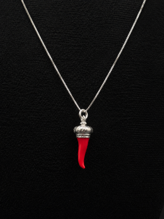 Corno Porta Fortuna Kette aus 925 Sterling Silber – Roter italienischer Glücksbringer