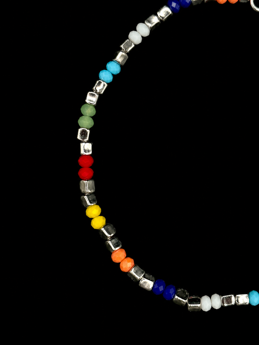 Bunte Perlen-Fußkette aus 925 Sterling Silber