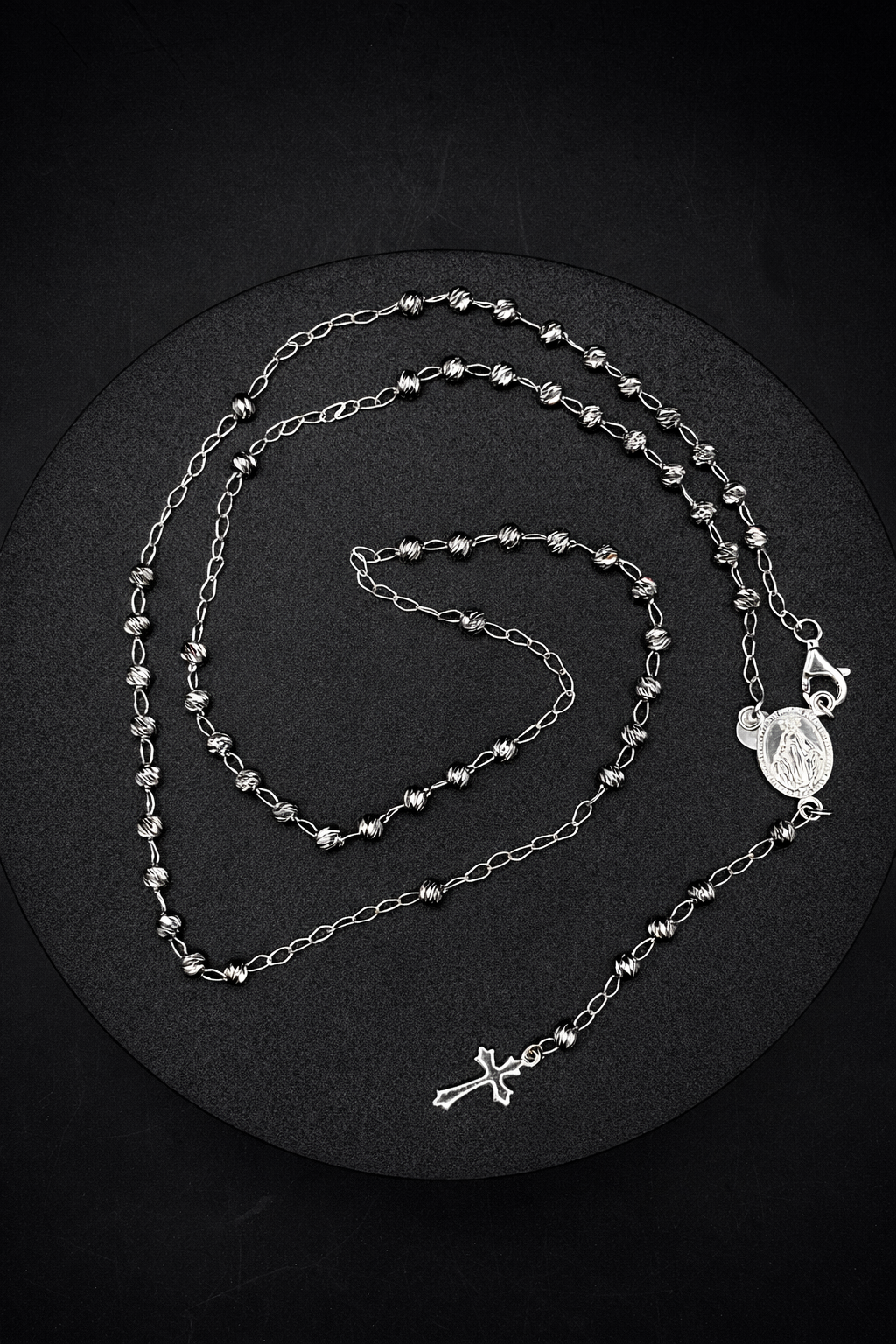 Rosenkranz-Kette aus 925 Sterling Silber mit kreuzanhänger