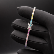 Rainbow tennis bracelet, 17 cm, made of 925 sterling silver with a hinged clasp 