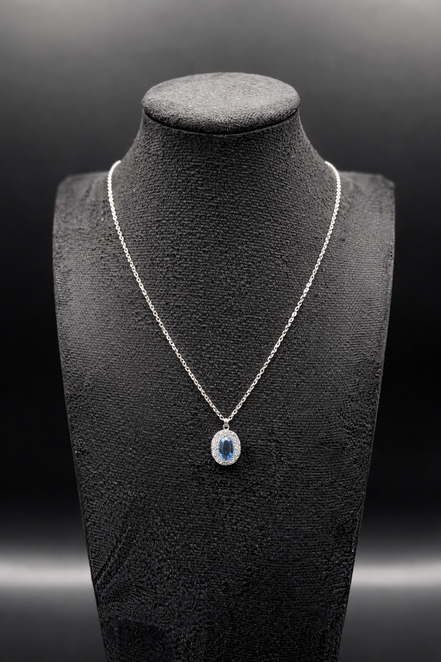 Catena in argento con ciondolo in zircone blu in argento sterling 925 