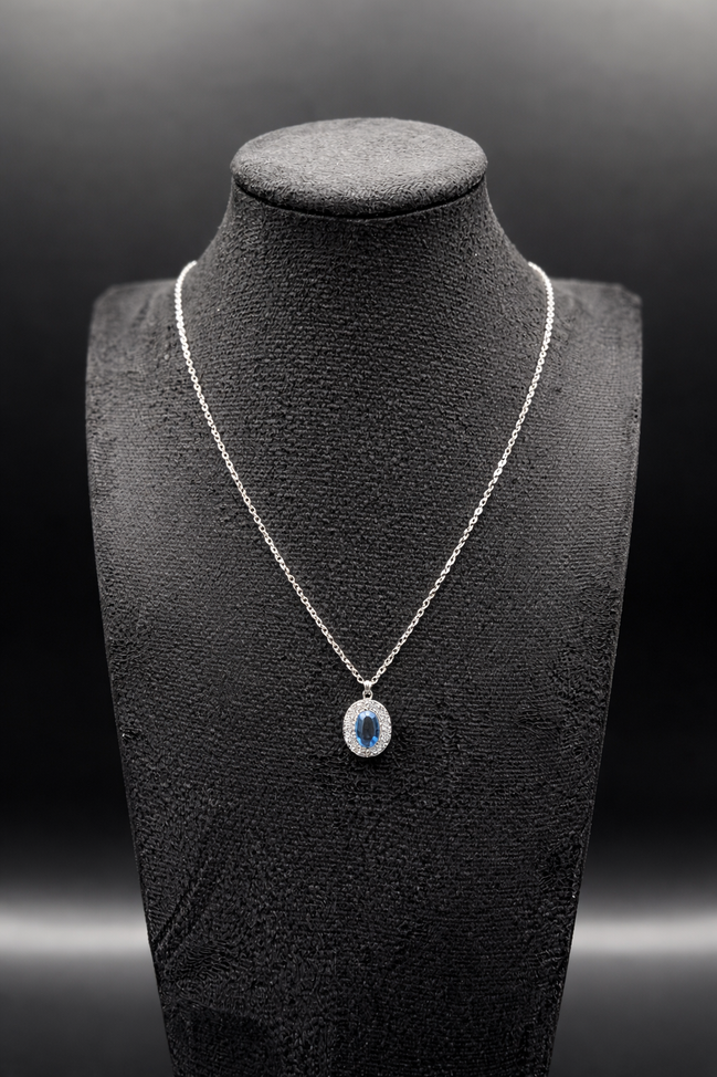 Catena in argento con ciondolo in zircone blu in argento sterling 925 