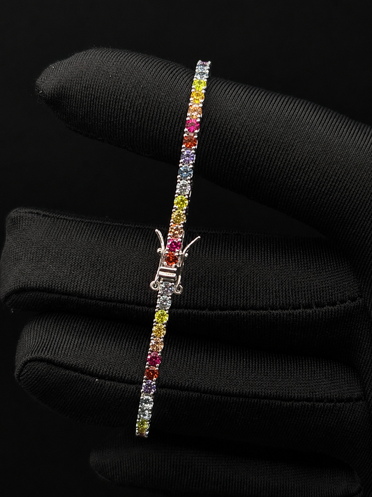 Rainbow Tennis-Armband 18 cm aus 925 Sterling Silber mit Klappverschluss