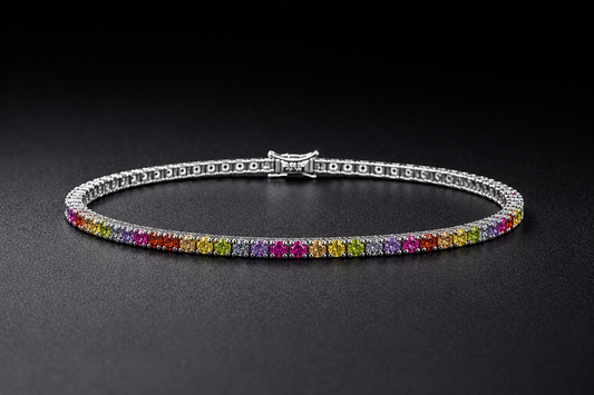 Rainbow Tennis-Armband 18 cm aus 925 Sterling Silber mit Klappverschluss