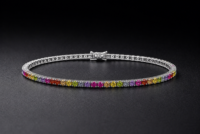 Rainbow Tennis-Armband 18 cm aus 925 Sterling Silber mit Klappverschluss