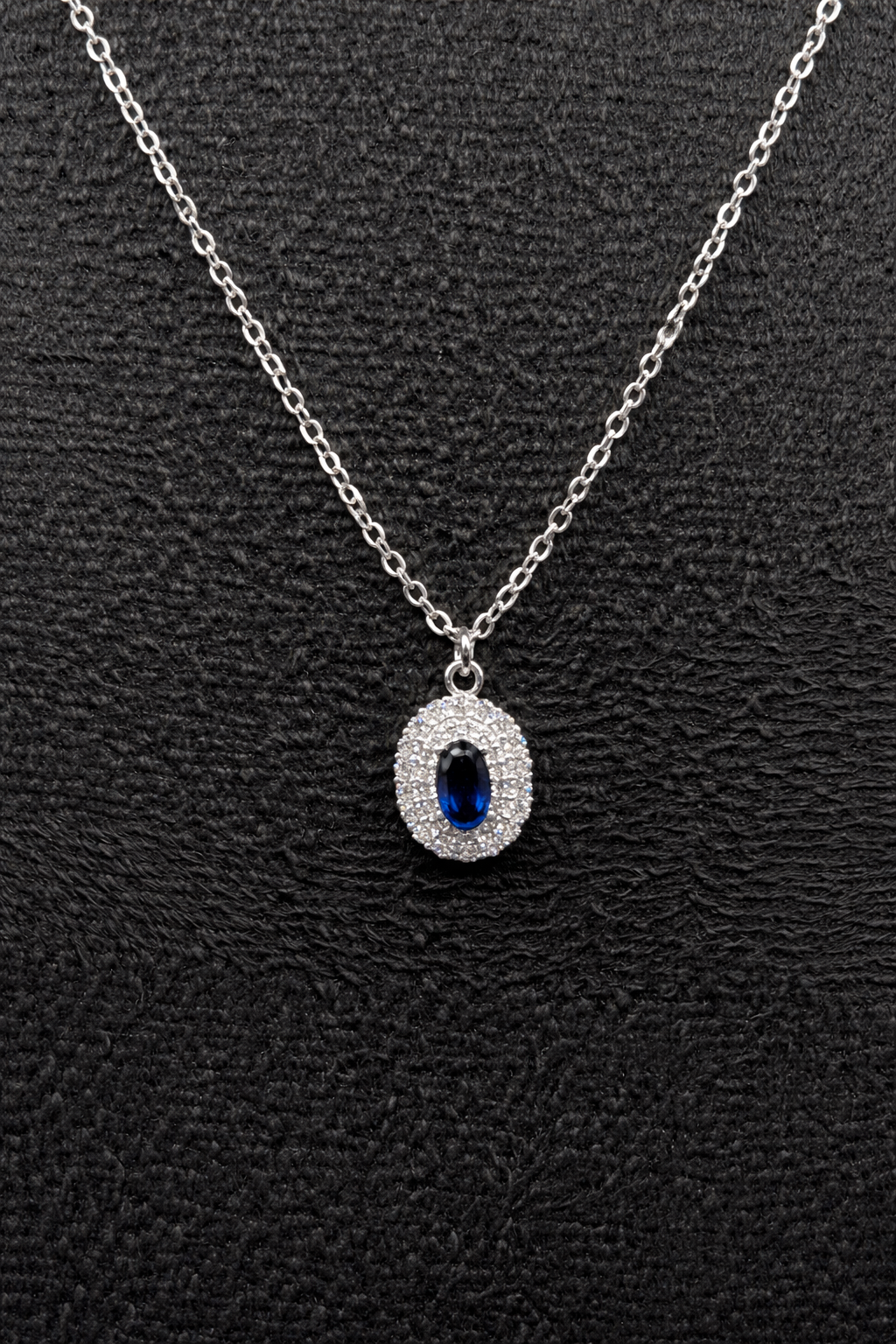 Catena in argento con ciondolo in zircone blu in argento sterling 925 