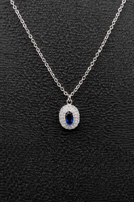 Catena in argento con ciondolo in zircone blu in argento sterling 925 