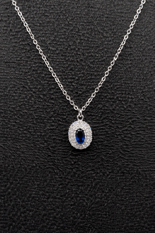 Silver chain with blue zircon pendant made of 925 sterling silver 
