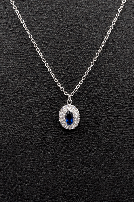 Silberkette mit blauem Zirkon-Anhänger aus 925 Sterling Silber