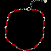 Élégante chaîne de cheville en argent sterling 925 avec perles rouges