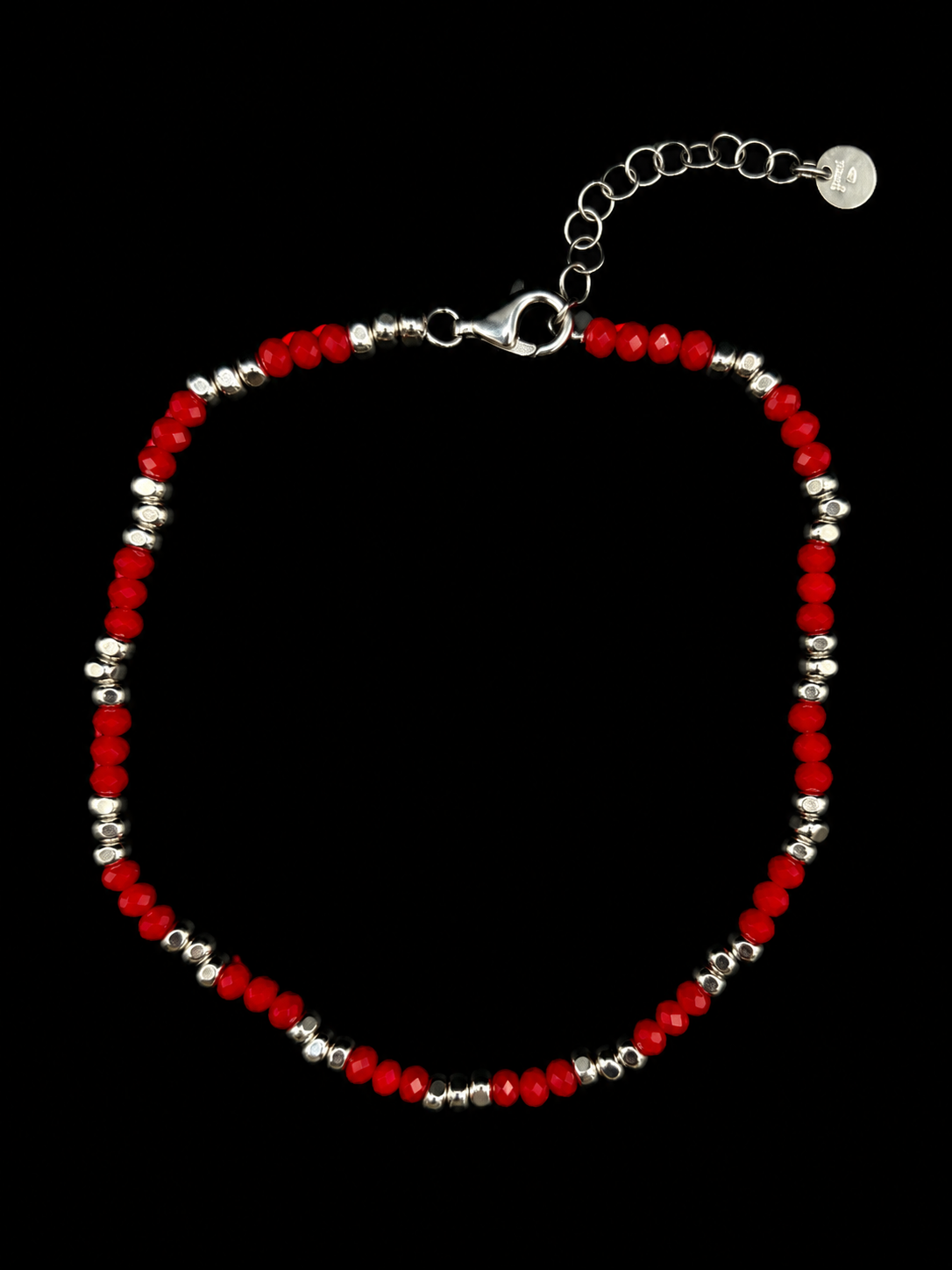 Elegante Perlen-Fußkette aus 925 Sterling Silber mit roten Perlen