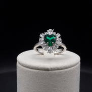 Bague cœur en argent sterling 925 avec pierre verte et oxydes de zirconium