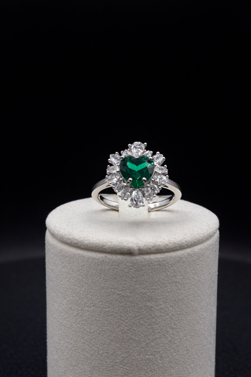 Bague cœur en argent sterling 925 avec pierre verte et oxydes de zirconium