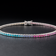 Rainbow tennis bracelet, 17 cm, made of 925 sterling silver with a hinged clasp 