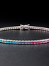 Rainbow tennis bracelet, 17 cm, made of 925 sterling silver with a hinged clasp 