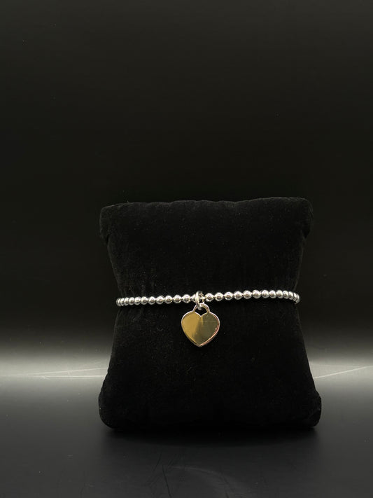 Elastik-Armband aus 925 Sterling Silber mit Herzanhänger