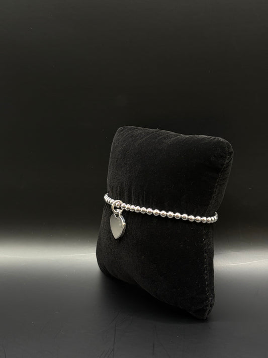 Elastik-Armband aus 925 Sterling Silber mit Herzanhänger