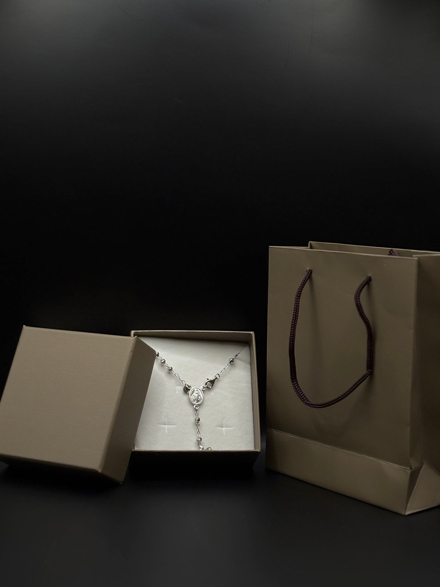 Rosenkranz-Kette aus 925 Sterling Silber mit kreuzanhänger
