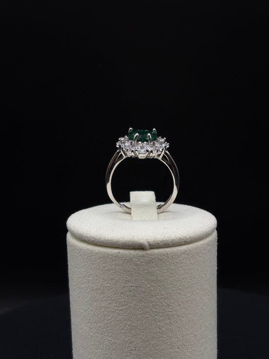 Herzring aus 925 Sterling Silber mit grünem Stein und Zirkonia