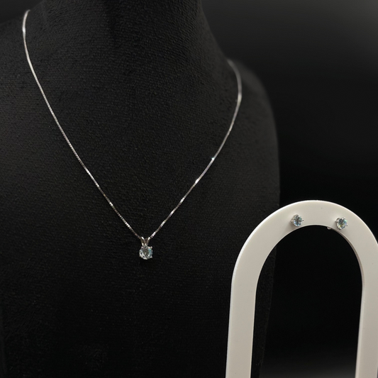 Parure di gioielli in argento sterling 925 con zircone azzurro 
