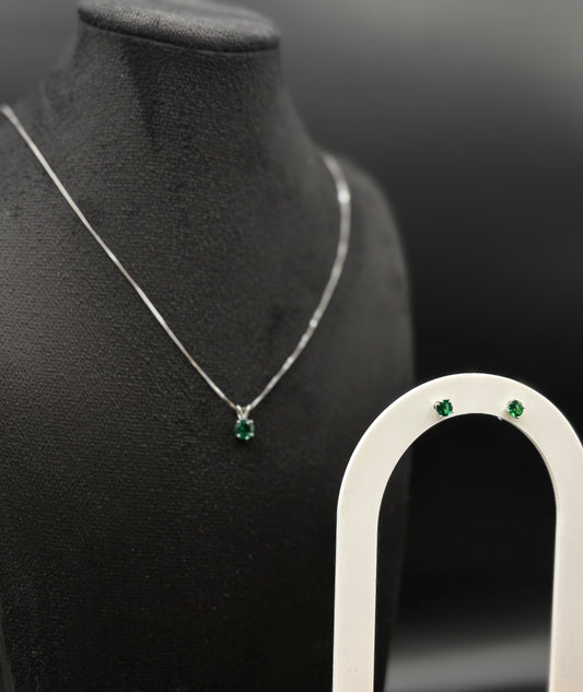 Parure di gioielli in argento sterling 925 con zircone verde 