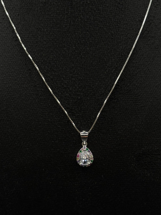 Schmuckset aus 925 Sterling Silber mit Tropfzirkon und Rainbow Zirkonen