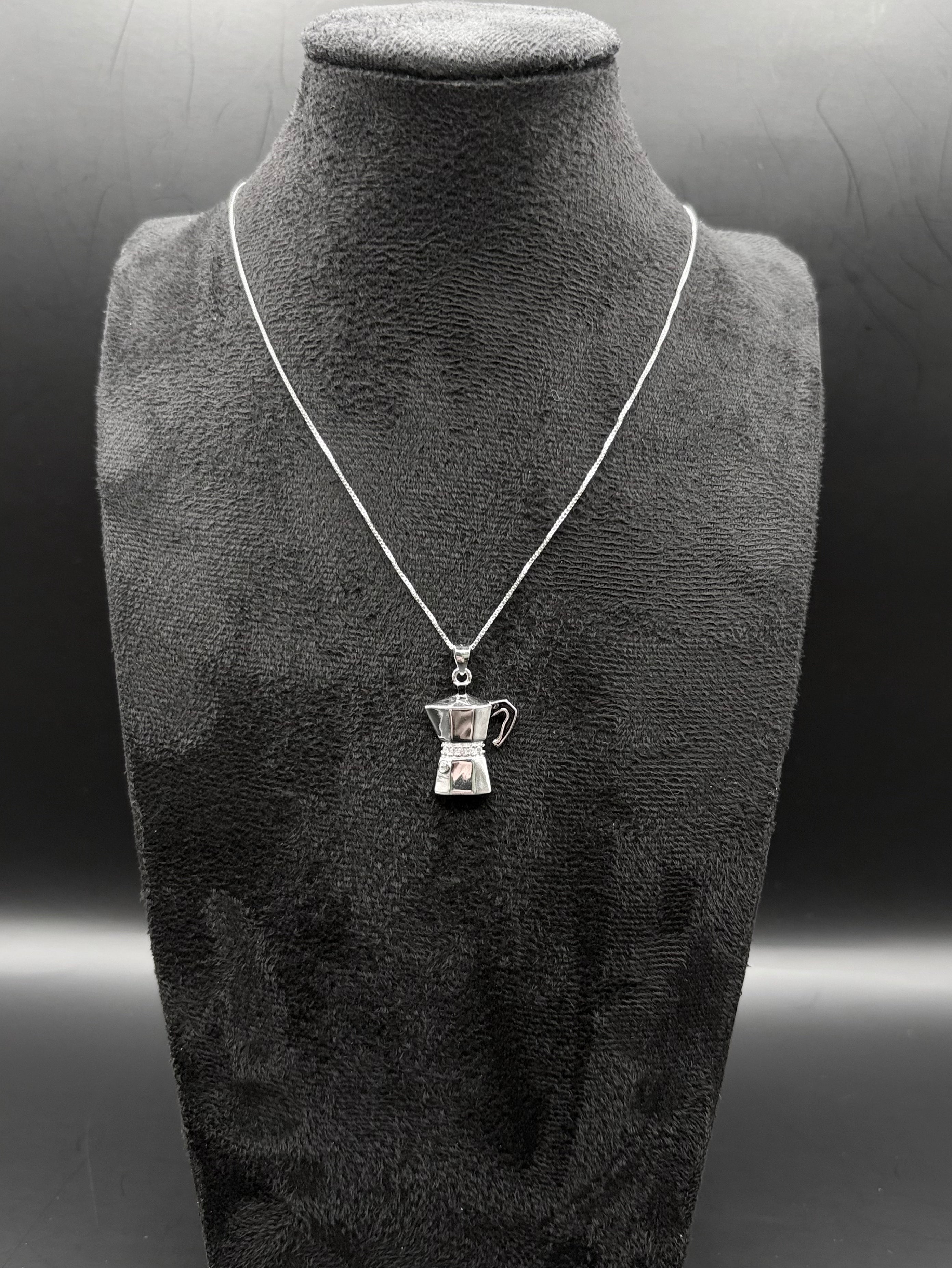Collier cafetière italienne en argent sterling 925