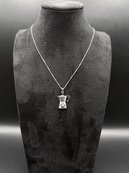 Collier cafetière italienne en argent sterling 925